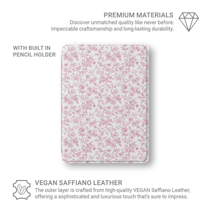 Slim iPad Pro case with Apple Pencil slot and pink floral design