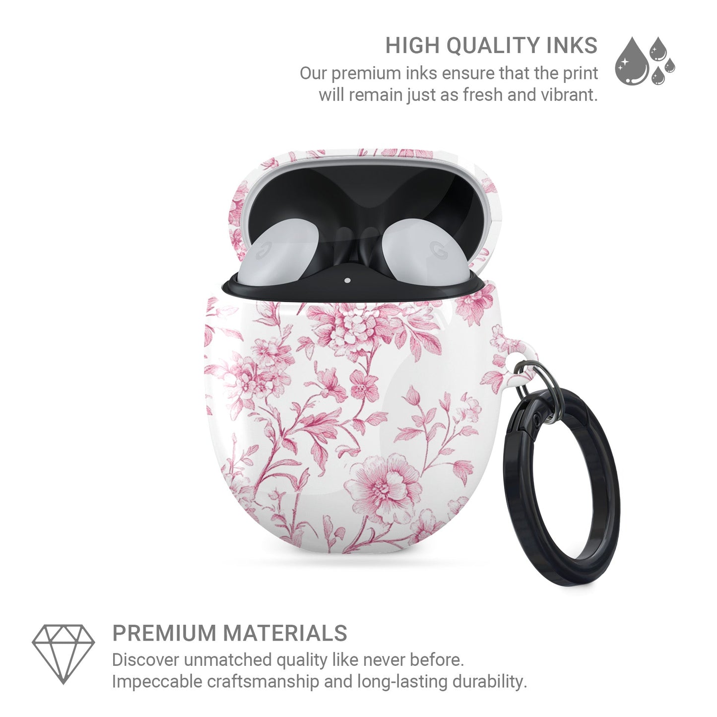 Google Pixel Buds Pro case with Pink Promise design – vintage rose floral pattern, slim scratch-resistant cover for Pixel Buds Pro and Pixel Buds Pro 2