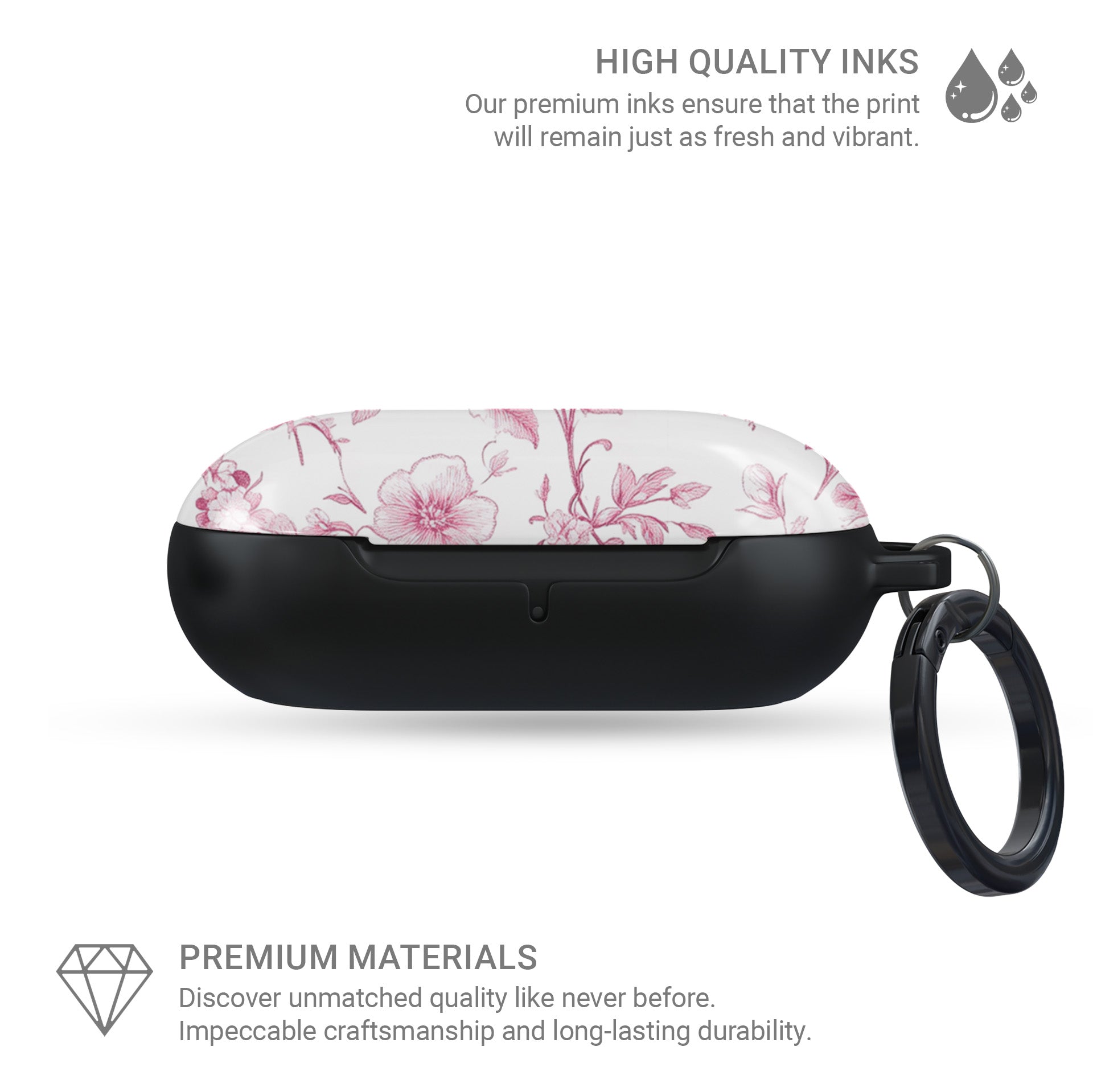 Glossy pink Galaxy Buds case with feminine floral design