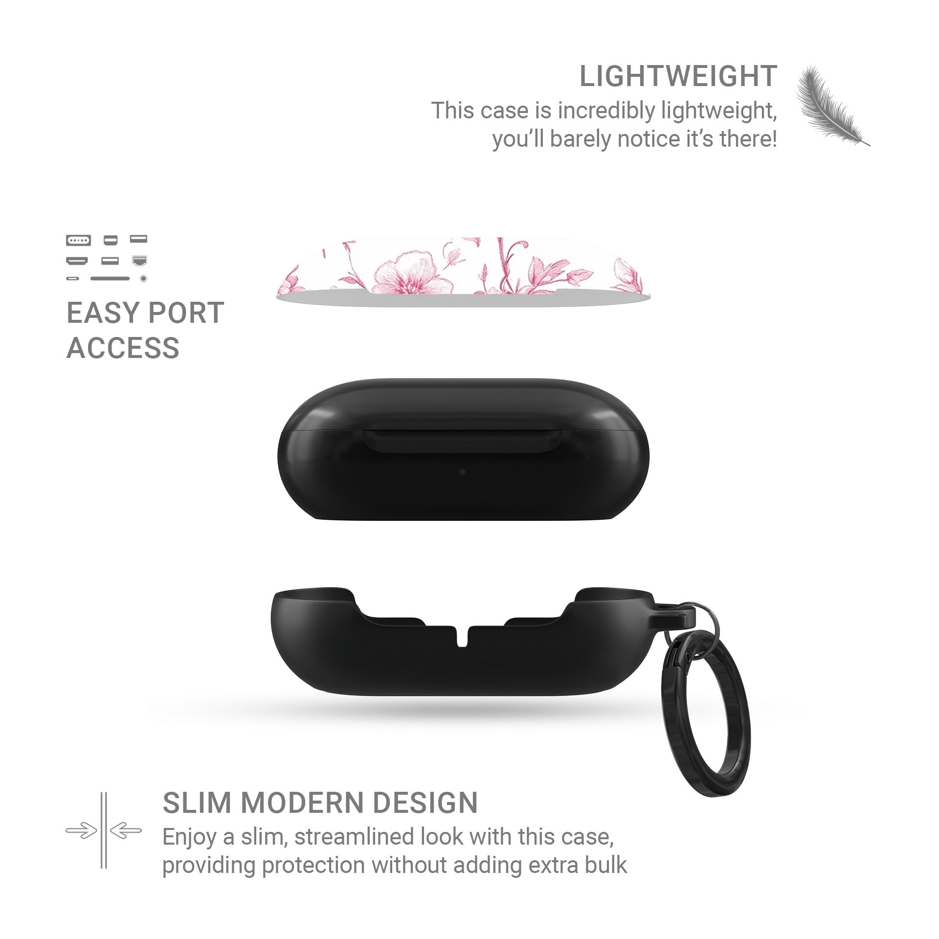Glossy pink Galaxy Buds case with feminine floral design