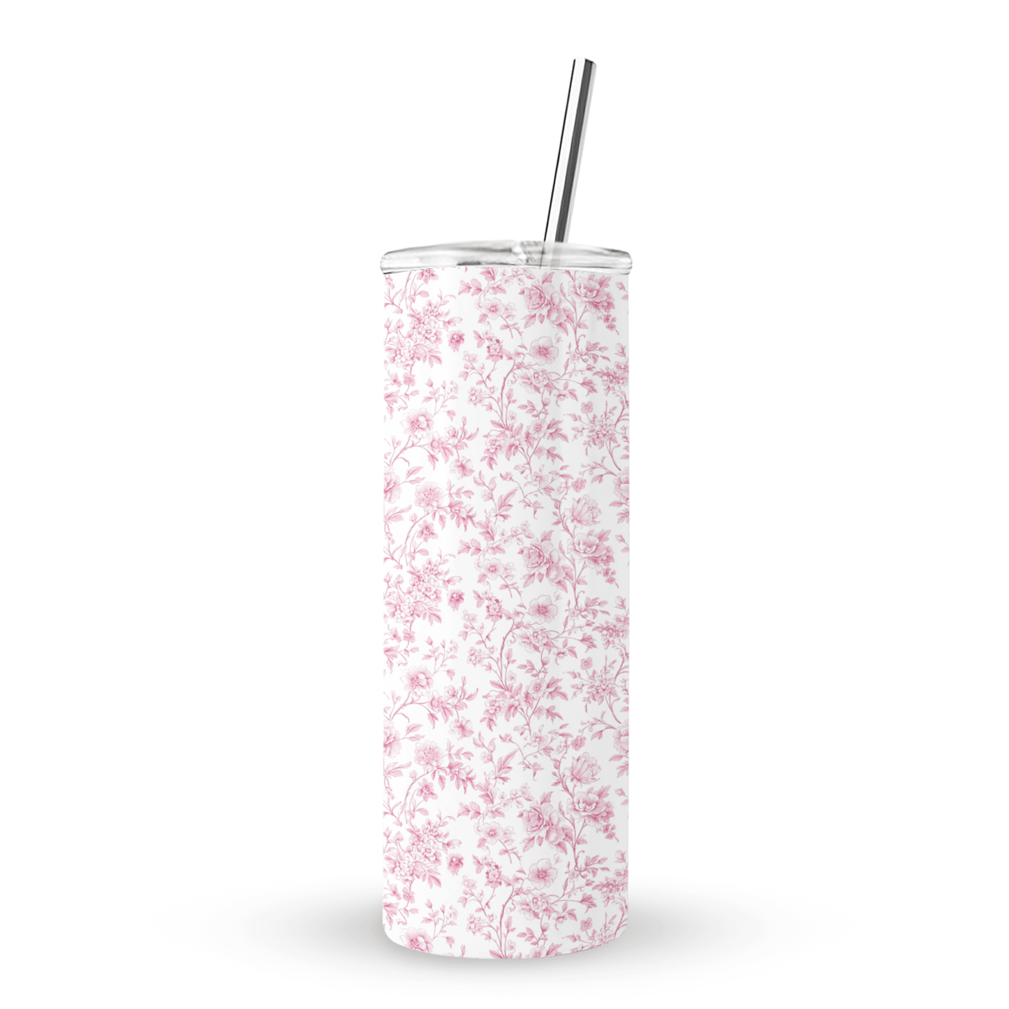 Reusable eco-friendly stainless steel tumbler – pink floral print
