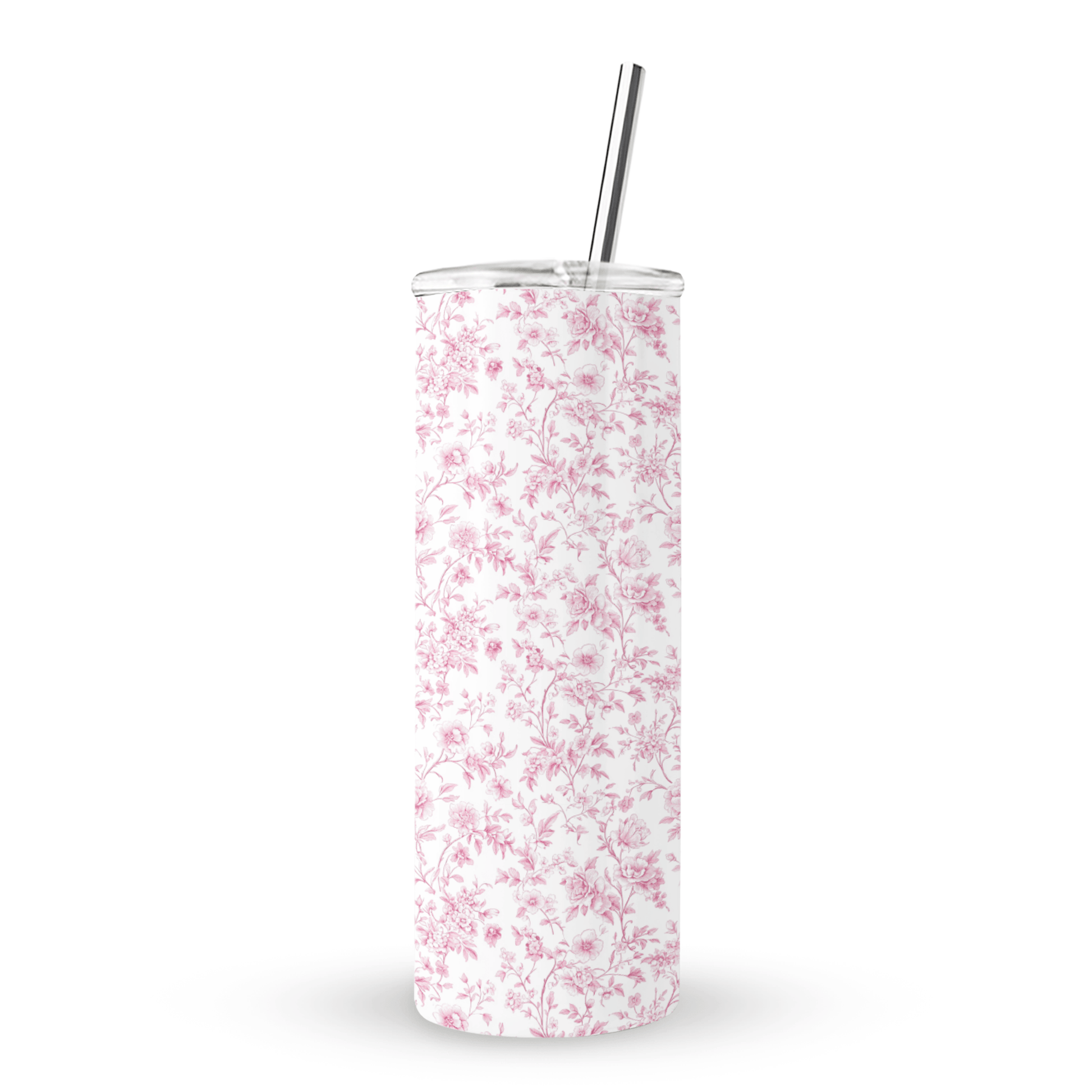 Reusable eco-friendly stainless steel tumbler – pink floral print