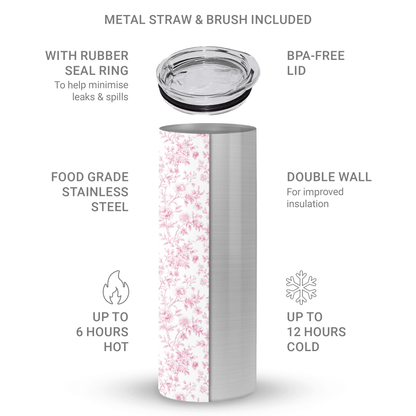 Reusable eco-friendly stainless steel tumbler – pink floral print