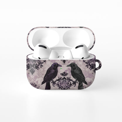 Raven’s Promise AirPods Tough Case with raven and damask artwork, glossy finish, impact-resistant single-shell design.