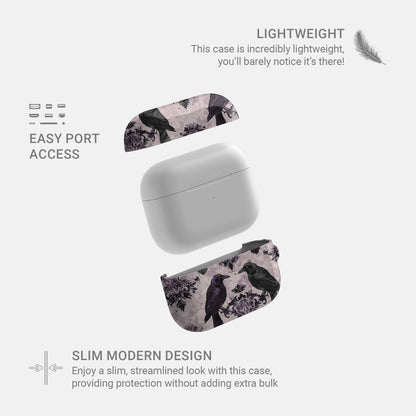 Raven’s Promise AirPods Tough Case with raven and damask artwork, glossy finish, impact-resistant single-shell design.