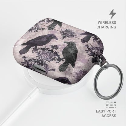 Raven’s Promise AirPods Tough Case with raven and damask artwork, glossy finish, impact-resistant single-shell design.
