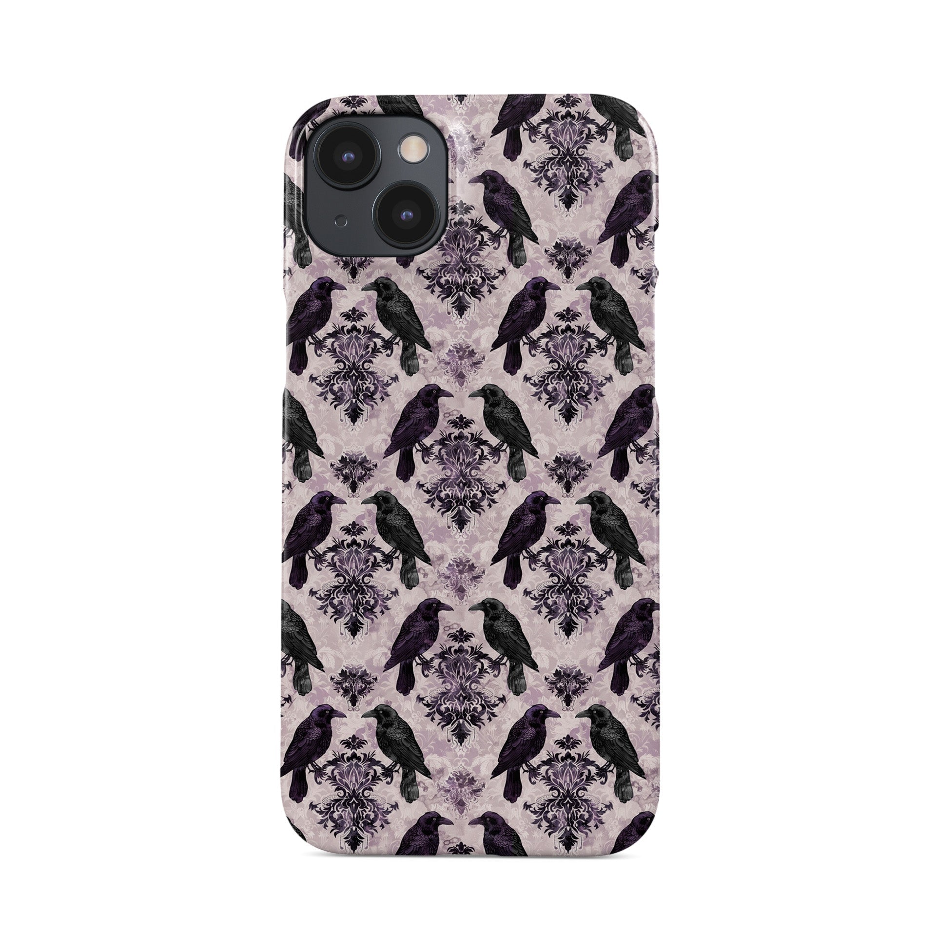 Purple and black raven damask snap phone case – slim glossy Halloween gothic design