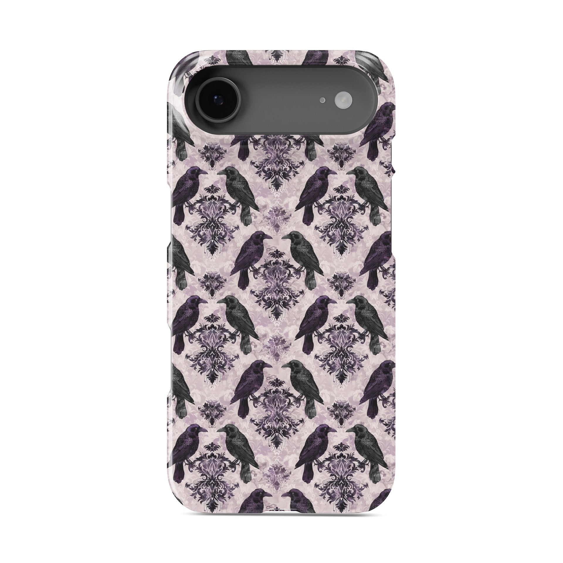 Purple and black raven damask snap phone case – slim glossy Halloween gothic design