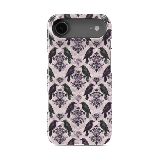 Purple and black raven damask snap phone case – slim glossy Halloween gothic design