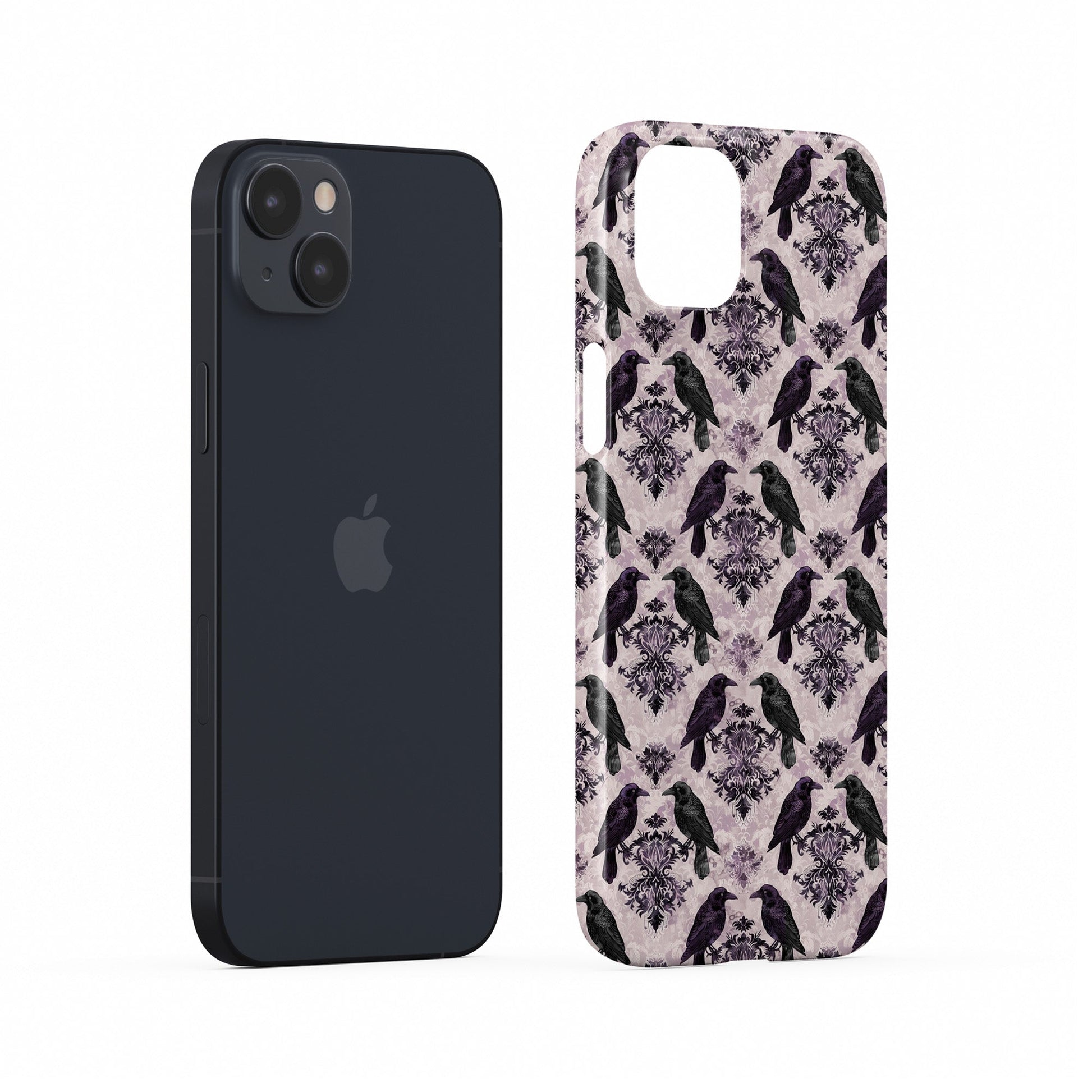 Purple and black raven damask snap phone case – slim glossy Halloween gothic design