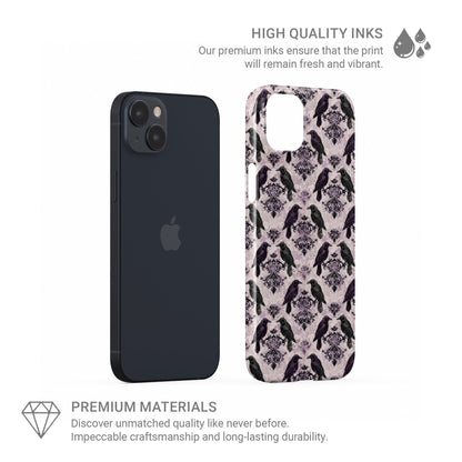 Purple and black raven damask snap phone case – slim glossy Halloween gothic design