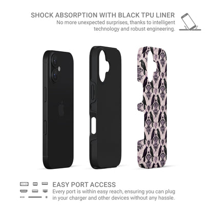 Raven’s Promise Tough Phone Case with symbolic raven design on damask background and dual-layer protection