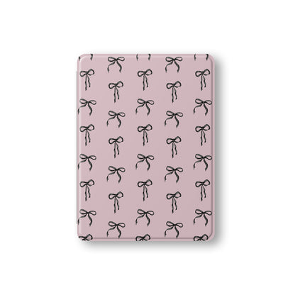 Pink and black bow-patterned iPad case – Ribbon Reverie design