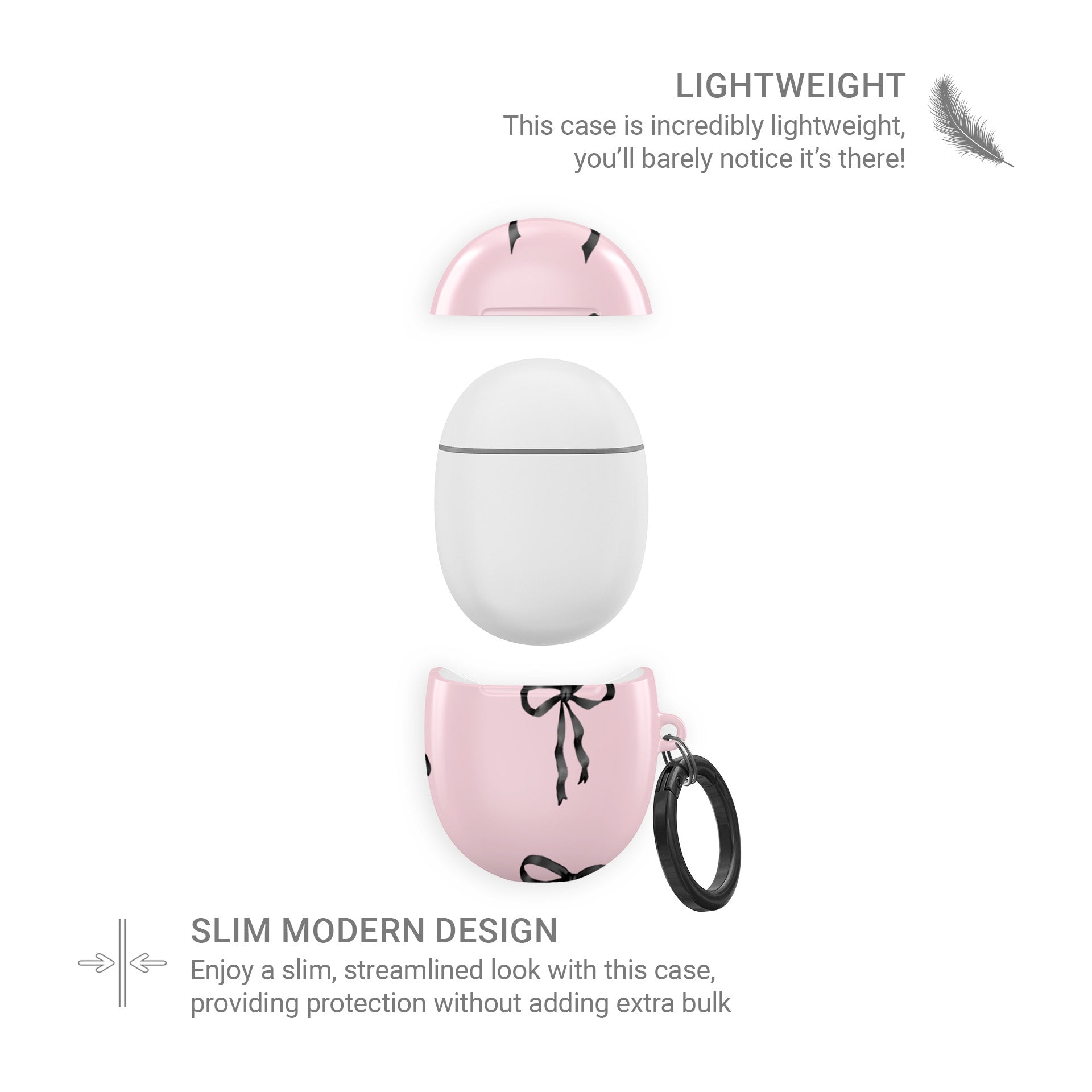 Burga Google Pixel Buds case in Ribbon Reverie design with black satin bows on a blush-pink background, slim and stylish coquette-inspired cover.