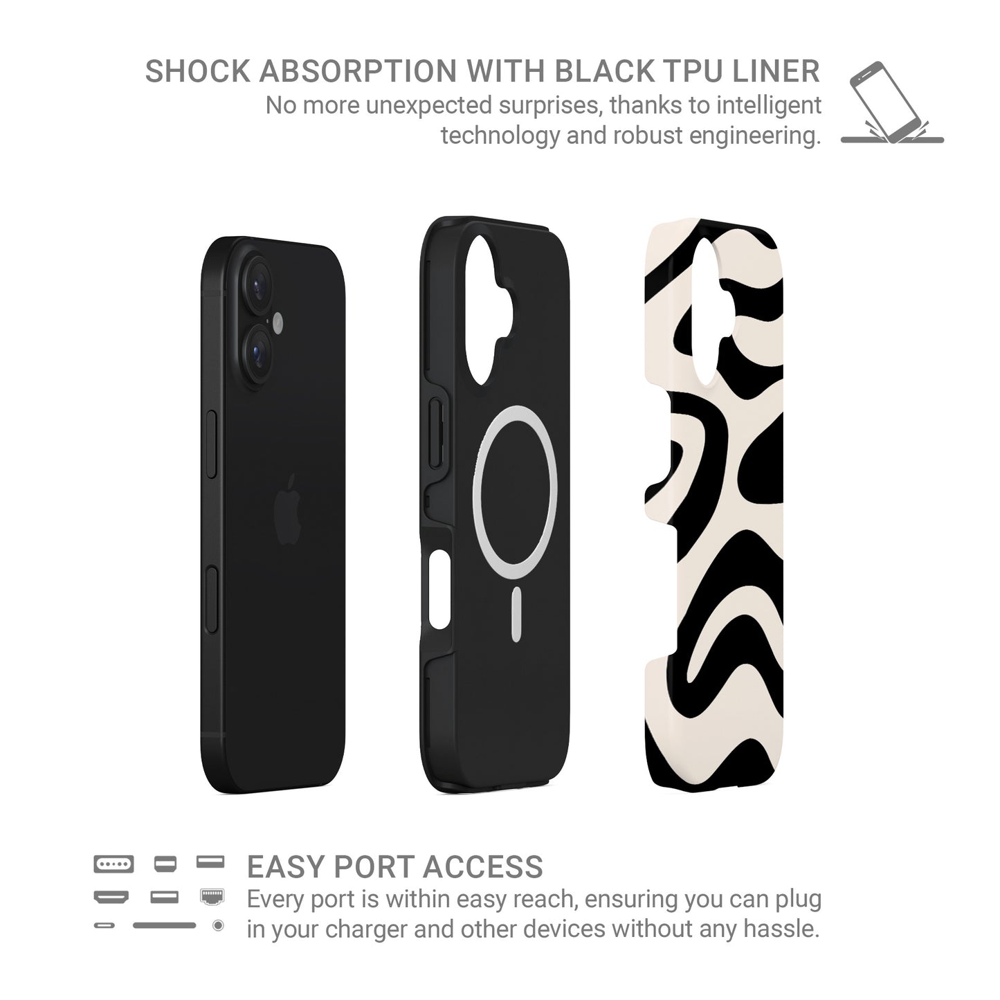 Black and cream ripple pattern MagSafe tough phone case