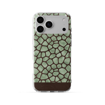 Mossy Mosaic TPU Clear Case with sage green giraffe spots outlined in chocolate brown from the Wild Atelier collection.
