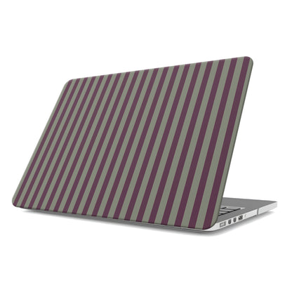 Mulberry Ticking MacBook shell with muted plum and sage green stripes in a vintage-inspired heritage pattern.