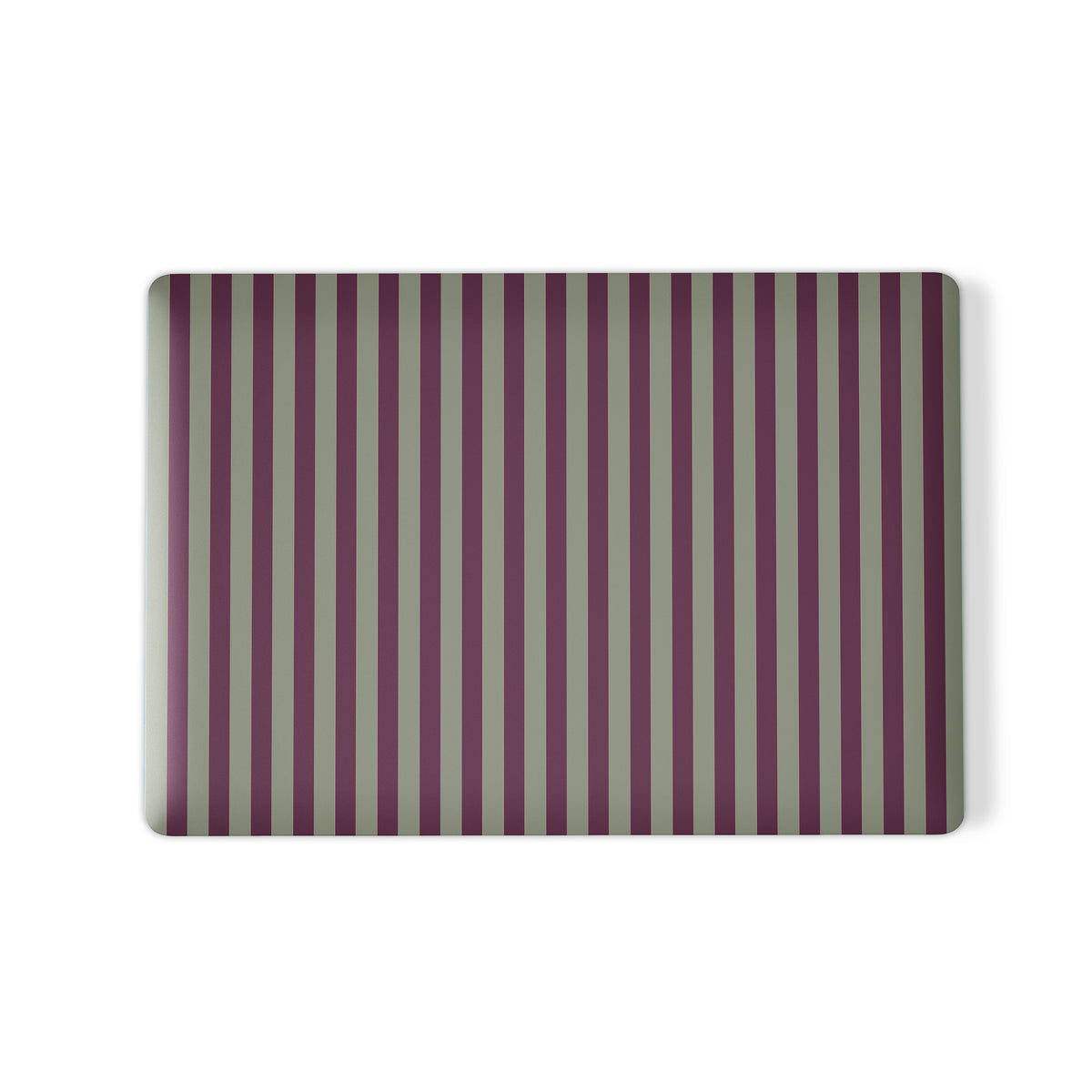 Mulberry Ticking MacBook shell with muted plum and sage green stripes in a vintage-inspired heritage pattern.