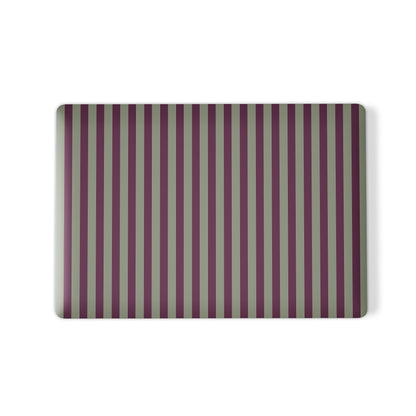 Mulberry Ticking MacBook shell with muted plum and sage green stripes in a vintage-inspired heritage pattern.