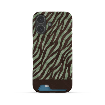 Pistachio Mane Card-Holder Case with chocolate zebra stripes on pistachio green from the Wild Atelier collection.
