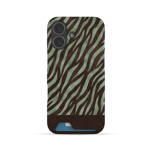 Pistachio Mane Card-Holder Case with chocolate zebra stripes on pistachio green from the Wild Atelier collection.
