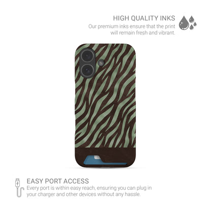 Pistachio Mane Card-Holder Case with chocolate zebra stripes on pistachio green from the Wild Atelier collection.
