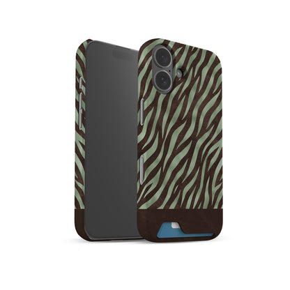 Pistachio Mane Card-Holder Case with chocolate zebra stripes on pistachio green from the Wild Atelier collection.
