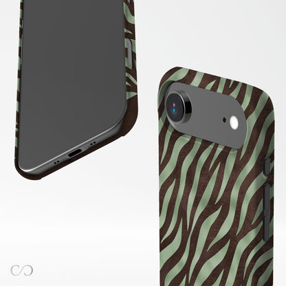Pistachio Mane Card-Holder Case with chocolate zebra stripes on pistachio green from the Wild Atelier collection.
