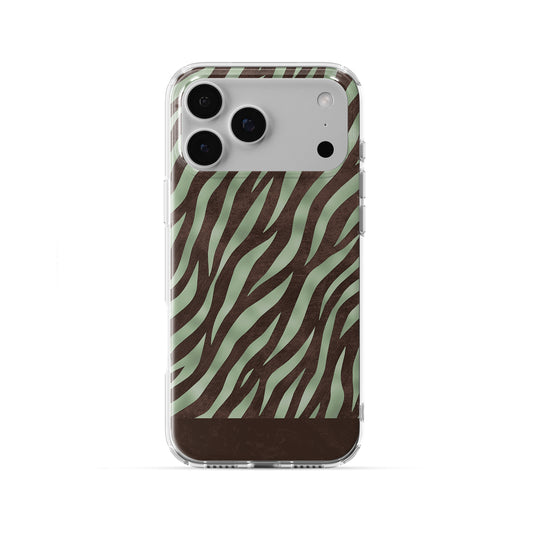 Pistachio Mane TPU Clear Case with chocolate zebra stripes on pistachio green from the Wild Atelier collection.
