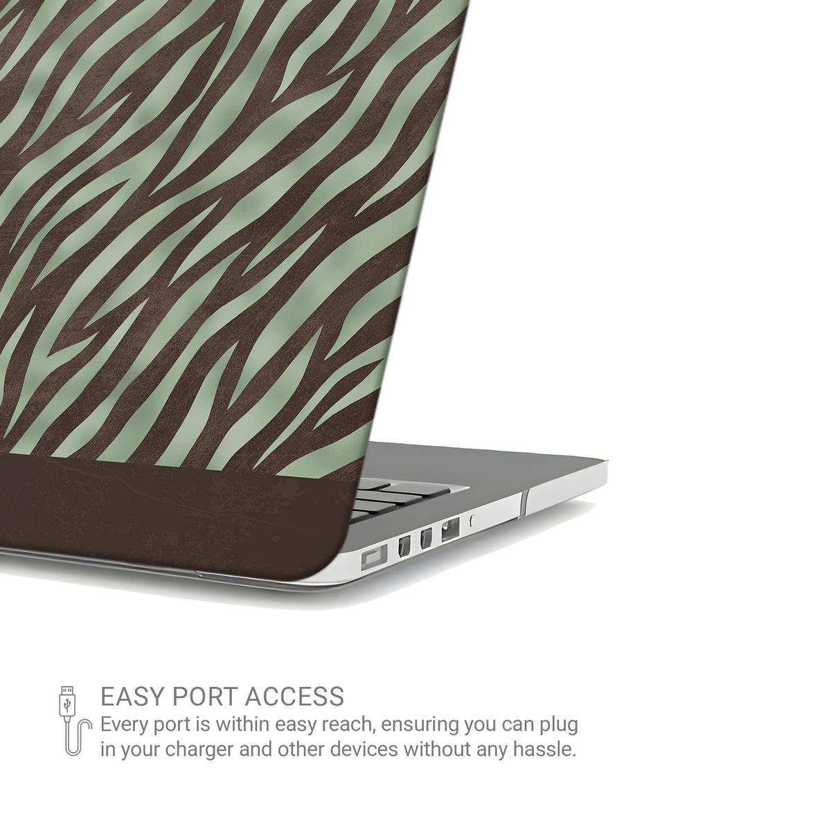 Pistachio Mane MacBook Case with chocolate zebra stripes on pistachio green from the Wild Atelier collection.