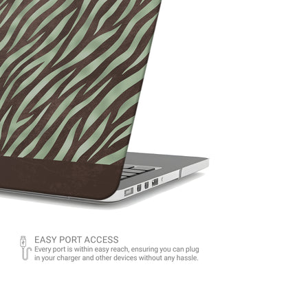 Pistachio Mane MacBook Case with chocolate zebra stripes on pistachio green from the Wild Atelier collection.