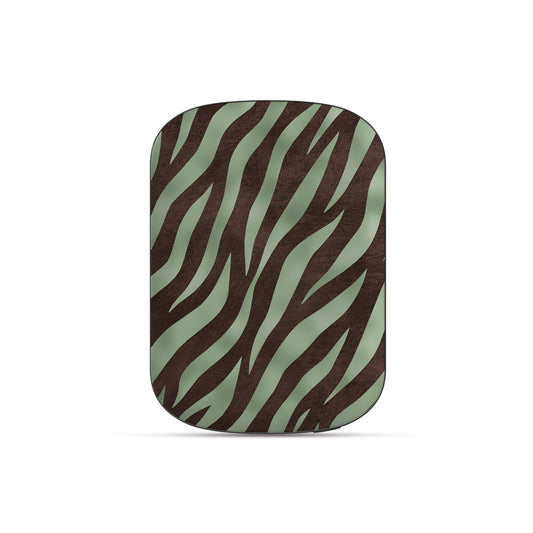 Pistachio Mane Power Bank Shell with chocolate zebra stripes on pistachio green from the Wild Atelier collection.