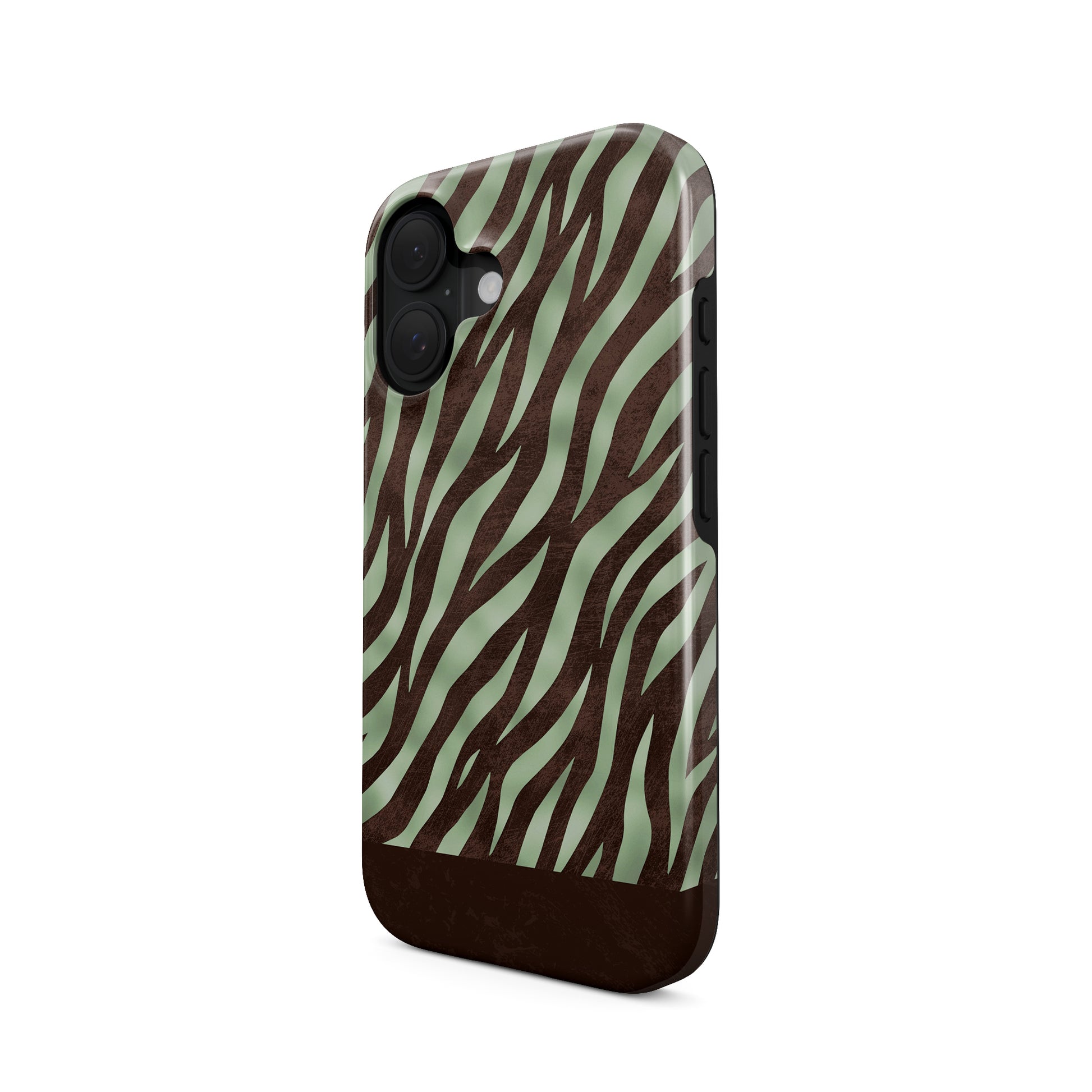 Pistachio Mane Tough Phone Case with chocolate zebra stripes on pistachio green from the Wild Atelier collection.
