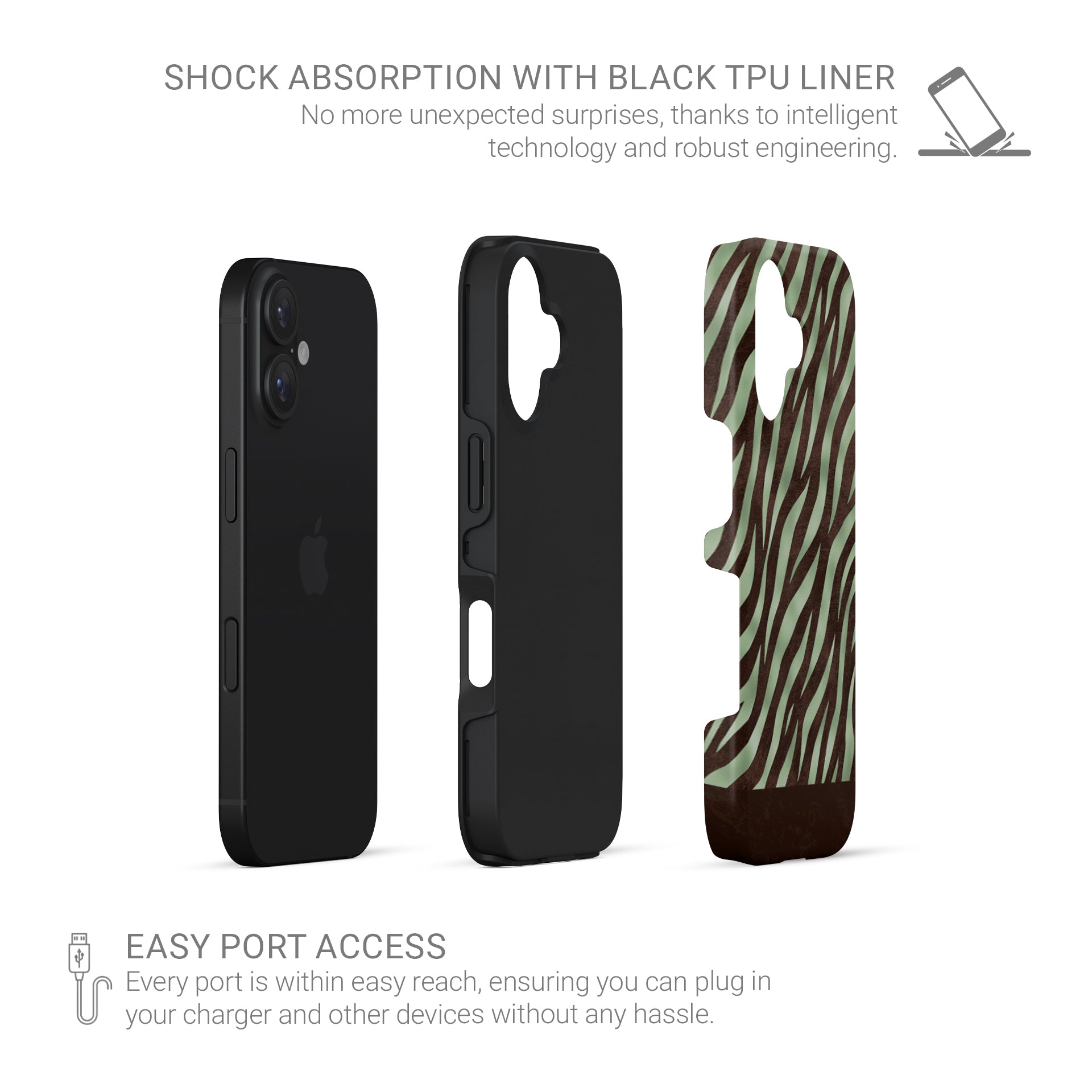 Pistachio Mane Tough Phone Case with chocolate zebra stripes on pistachio green from the Wild Atelier collection.
