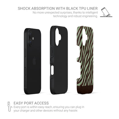 Pistachio Mane Tough Phone Case with chocolate zebra stripes on pistachio green from the Wild Atelier collection.
