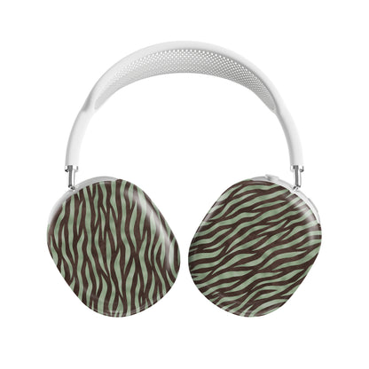 Pistachio Mane AirPods Max Covers with chocolate zebra stripes on pistachio green from the Wild Atelier collection.
