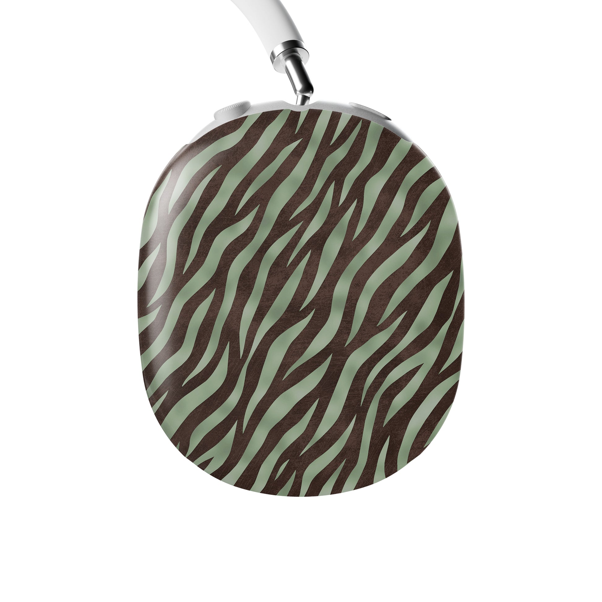 Pistachio Mane AirPods Max Covers with chocolate zebra stripes on pistachio green from the Wild Atelier collection.
