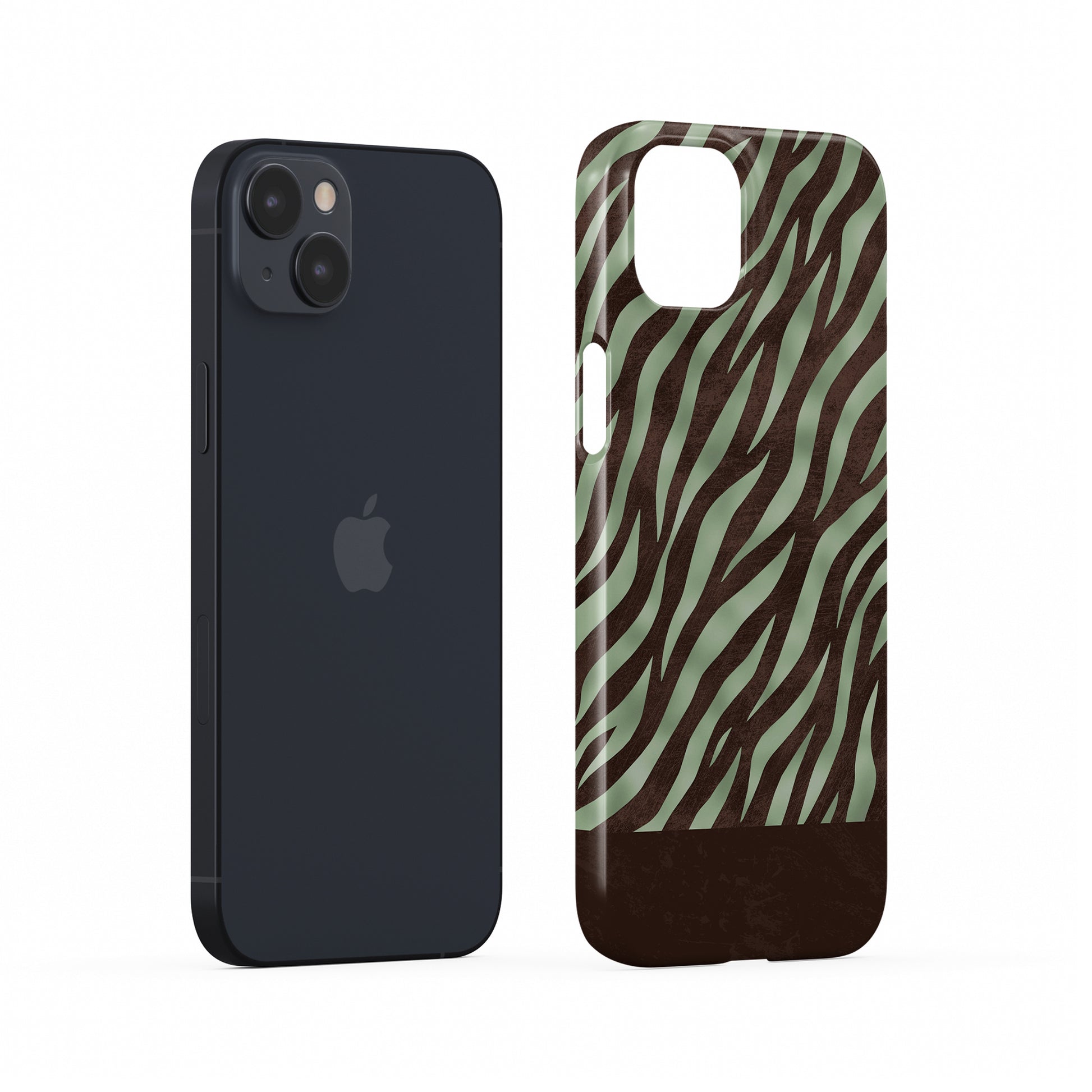 Pistachio Mane Snap Phone Case with chocolate zebra stripes on pistachio green from the Wild Atelier collection.
