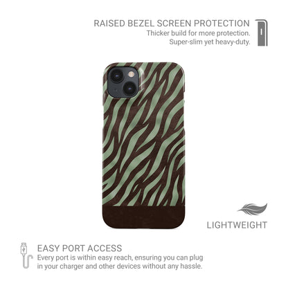 Pistachio Mane Snap Phone Case with chocolate zebra stripes on pistachio green from the Wild Atelier collection.
