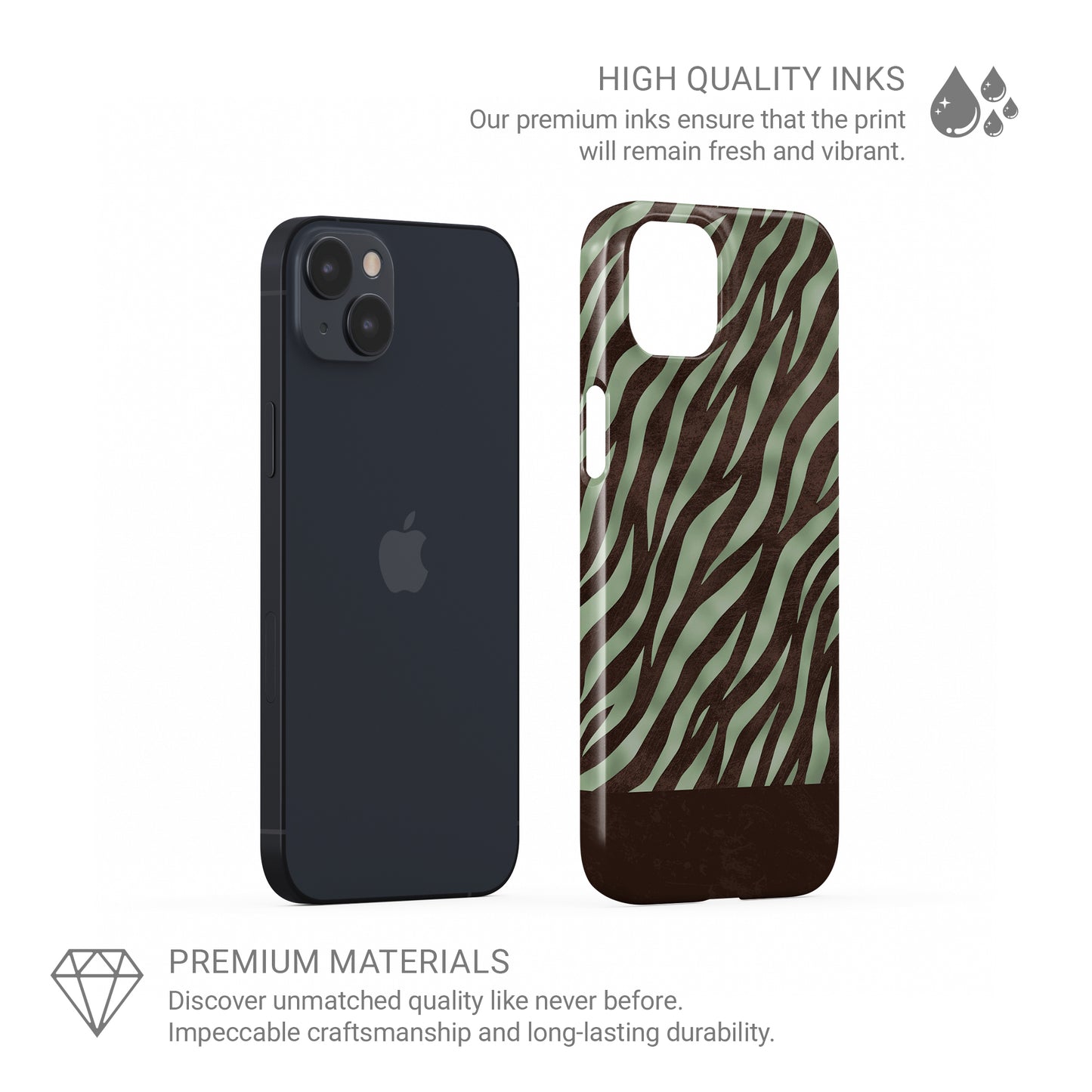 Pistachio Mane Snap Phone Case with chocolate zebra stripes on pistachio green from the Wild Atelier collection.
