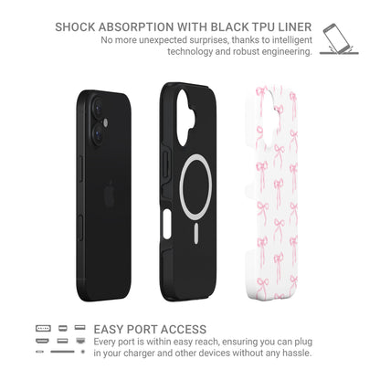 Cute girly MagSafe phone case with satin ribbon bows