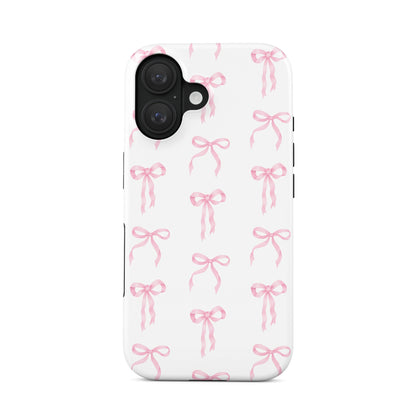 Cute bow tough phone case – feminine pink ribbon design