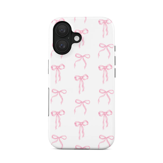Cute bow tough phone case – feminine pink ribbon design