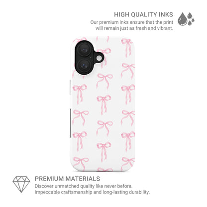 Cute bow tough phone case – feminine pink ribbon design