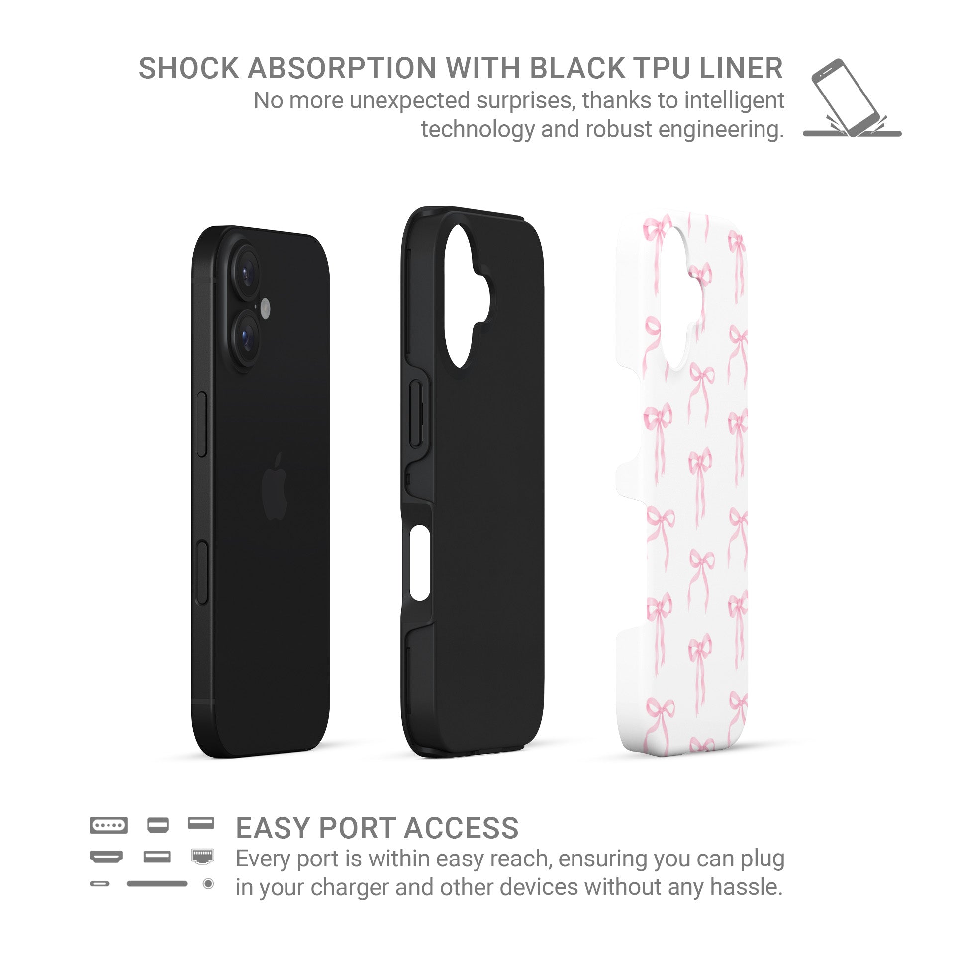 Cute bow tough phone case – feminine pink ribbon design