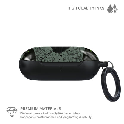 Silent Guardian Samsung Buds Tough Case with black cat artwork, glossy finish, and durable impact-resistant build.