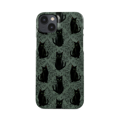 Glossy black cat phone case with green eyes – protective slim holloween gothic design