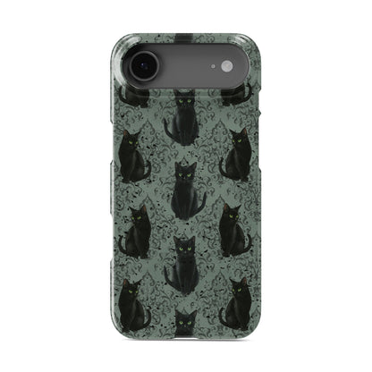 Glossy black cat phone case with green eyes – protective slim Halloween gothic design