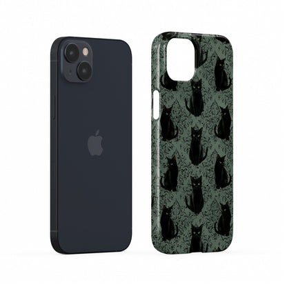 Glossy black cat phone case with green eyes – protective slim holloween gothic design