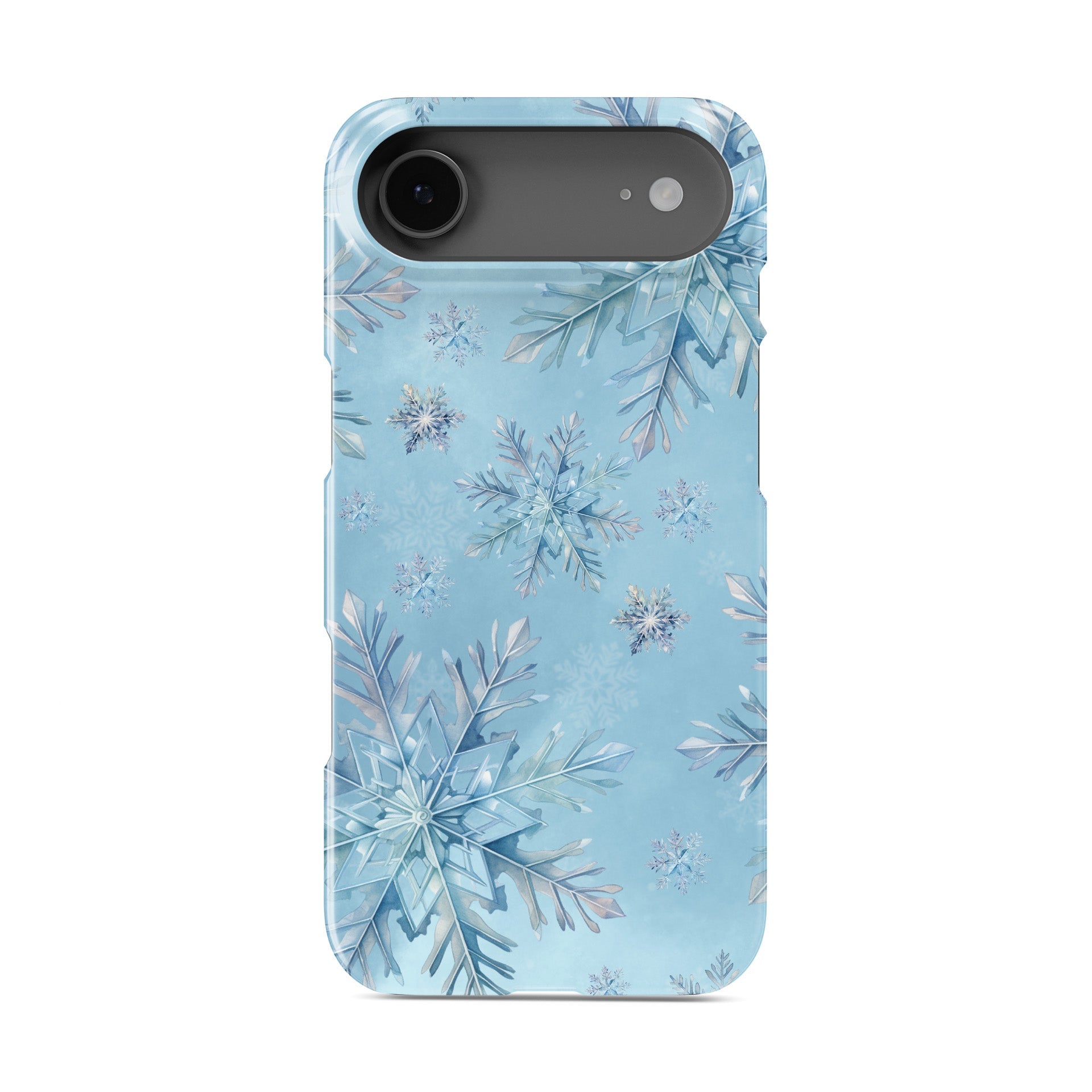 Icy blue snowflakes on a soft pastel winter background, hand-painted watercolour style, Protective Phone Case by Case & Charm Snowflake Waltz design